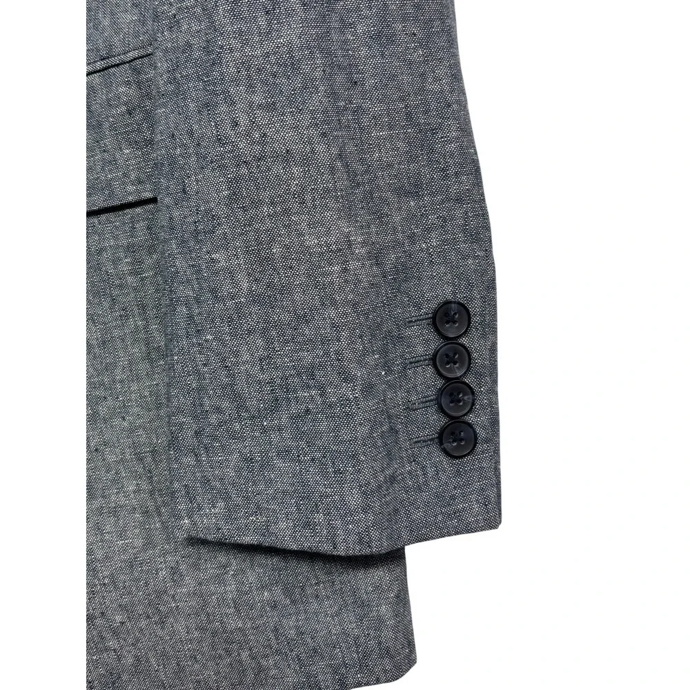 Stafford 44L Blue White Chambray Blazer Jacket Linen Cotton Sport Suit Coat
